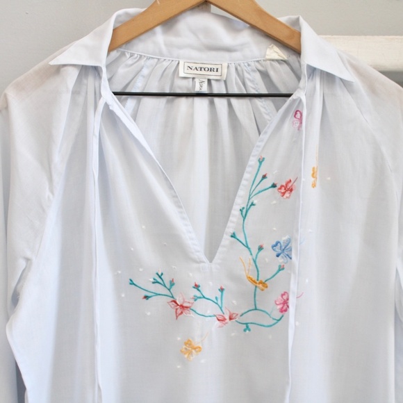 Natori Neiman Marcus Vintage Blue Floral Embroidery Midi Nightgown Size Small​ - Picture 5 of 10